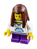 LEGO twn266 White Hoodie with Blue Pockets, Dark Purple Short Legs, Dark Brown Long Straight Hair with Side Part (31053)