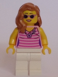 LEGO twn284 Dark Pink Striped Top, White Legs, Medium Dark Flesh Female Hair over Shoulder