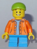 LEGO twn300 Boy - Orange Jacket with Hood over Light Blue Sweater, Dark Azure Short Legs, Lime Cap (31068)