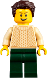 LEGO twn359 Man with Dark Brown Hair, Tan Sweater, and Dark Green Legs