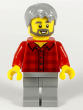 LEGO twn387 Male, Light Bluish Gray Hair, Dark Bluish Gray Beard, Red Flannel Shirt, Light Bluish Gray Legs