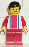 LEGO ver014 Vertical Lines Red & Blue - Red Arms - Red Legs, Black Male Hair