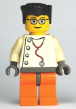 LEGO wc015 Doctor - Stethoscope with 4 Side Buttons, Orange Legs, Black Flat Top Hair, Glasses