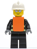 LEGO wc016 Fire - Reflective Stripes, Black Legs, White Fire Helmet, Silver Sunglasses, Orange Vest