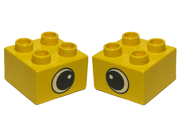 Bricker - Part LEGO - 3437pe1 Duplo, Brick 2 x 2 with Eye with White Spot  Pattern, on Two Sides - Type 1