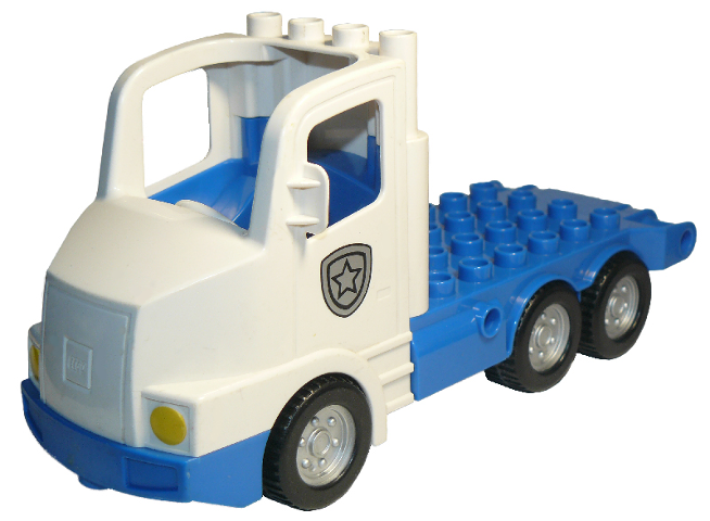 Bricker - Part LEGO - 87700c04pb01 Duplo Truck Large Cab with Blue 4 x 8  Flatbed Plate and Police Badge Pattern