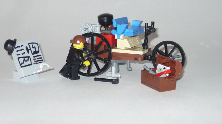 LEGO MOC - Because we can! - First Automobile: Вот сам Карл Бенц доделывает свой агрегат