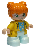 LEGO 47205pb084 Duplo Figure Lego Ville, Child Girl, Light Aqua Legs, Yellow Jacket with Medium Azure Top with Flowers, Orange Hair