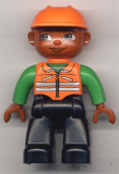 LEGO 47394pb002 Duplo Figure Lego Ville, Male, Black Legs, Orange Vest, Orange Construction Helmet, Dark Skin