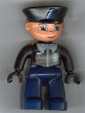 LEGO 47394pb033 Duplo Figure Lego Ville, Male Police, Dark Blue Legs, Black Top with Badge, Black Arms, Black Hands, Black Hat