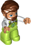 LEGO 47394pb314 Duplo Figure Lego Ville, Male, Lime Legs with Overalls and Recycling Logo, Reddish Brown Hair and Beard