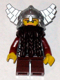 LEGO cas429 Fantasy Era - Dwarf, Dark Brown Beard, Metallic Silver Helmet with Wings, Dark Red Arms