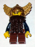 LEGO cas430 Fantasy Era - Dwarf, Dark Brown Beard, Metallic Gold Helmet with Wings, Dark Blue Arms, Dual Sided Head