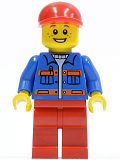 LEGO cty0248 Blue Jacket with Pockets and Orange Stripes, Red Legs, Red Short Bill Cap
