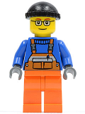 LEGO cty0428 Overalls with Safety Stripe Orange, Orange Legs, Black Knit Cap, Glasses (Crane Operator)