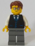 LEGO cty1057 Launch Director - Male, Black Vest with Blue Striped Tie, Reddish Brown Short Tousled Hair, Glasses
