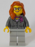 LEGO cty1058 Scientist - Female, Dark Bluish Gray Jacket with Magenta Scarf, Dark Orange Female Hair over Shoulder, Glasses