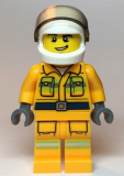 LEGO cty1114 Fire - Reflective Stripes, Bright Light Orange Suit, White Helmet, Crooked Grin