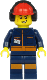 LEGO cty1183 Airport Flagman - Male, Red Helmet with Earmuffs, Dark Blue Jumpsuit with Orange Stripes