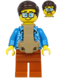 LEGO cty1185 Plane Passenger - Male, Dark Brown Hair, Dark Azure Hawaiian Shirt, Dark Orange Legs, Baby Carrier