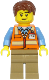 LEGO cty1187 Air Traffic Controller - Male, Reddish Brown Hair, Orange Safety Vest, Dark Tan Legs