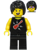 LEGO cty1188 Plane Passenger - Female, Black Hair, Black Sleeveless Top with Red Guitar, Black Legs