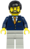 LEGO cty1190 Steward - Male, Black Hair, Dark Blue Suit with Striped Tie, Light Bluish Gray Legs