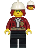 LEGO cty1211 Fire Chief - Freya McCloud, Dark Red Jacket, Black Legs, White Fire Helmet, Dark Red Hair