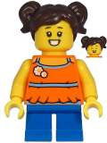 LEGO cty1215 Girl - Orange Halter Top Dress, Blue Short Legs, Dark Brown Hair