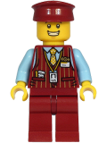 LEGO cty1220 Tram Driver - Male, Dark Red Vest, Bright Light Blue Shirt, Dark Red Legs, Dark Red Hat