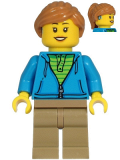 LEGO cty1221 Woman - Dark Azure Hoodie, Dark Tan Legs, Medium Nougat Hair, Hearing Aid