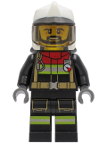 LEGO cty1251 Fire - Reflective Stripes, Black Legs and Jacket with Dark Red Collar, Fire Helmet, Trans-Black Visor, Black Beard