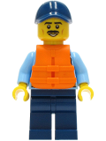 LEGO cty1279 Police - City Officer Shirt with Dark Blue Tie and Gold Badge, Dark Tan Belt with Radio, Dark Blue Legs, Dark Blue Cap, Orange Life Jacket