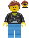 LEGO cty1283 Car Driver - Female, Black Leather Jacket, Medium Blue Legs, Reddish Brown Hair