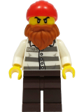 LEGO cty1310 Police - Jail Prisoner 86753 Prison Stripes, Dark Brown Legs, Red Head Wrap, Dark Orange Beard