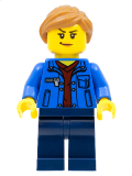 LEGO cty1322 Female, Blue Jacket over Dark Red V-Neck Sweater, Dark Blue Legs, Medium Nougat Ponytail