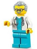 LEGO cty1341 Doctor - Male, White Lab Coat with Stethoscope, Medium Azure Scrubs, Light Bluish Gray Hair, Glasses