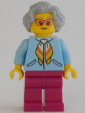 LEGO cty1342 Woman, Bright Light Blue Jacket, Magenta Legs, Light Bluish Gray Hair, Magenta Glasses
