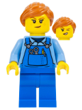 LEGO cty1348 Janitor - Female, Medium Blue Shirt and Blue Overalls, Blue Legs, Dark Orange Hair