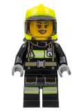 LEGO cty1357 Fire - Female, Black Jacket and Legs with Reflective Stripes, Neon Yellow Fire Helmet, Trans-Black Visor