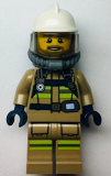 LEGO cty1359 Fire - Reflective Stripes, Dark Tan Suit, White Fire Helmet, Open Mouth with Beard, Breathing Neck Gear with Blue Air Tanks
