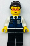 LEGO cty1365 Police - Officer Gracie Goodhart, Dark Blue Vest, Black Pants, Orange Goggles, and Dark Brown Hair with Bun