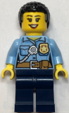 LEGO cty1381 Police - City Officer Female, Bright Light Blue Shirt with Badge and Radio, Dark Blue Legs, Short Black Curly Hair