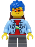 LEGO cty1393 Boy - Bright Light Blue Denim Jacket, Dark Bluish Gray Short Legs, Blue Hair, Reddish Brown Backpack
