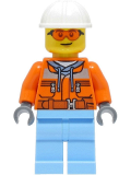LEGO cty1404 Construction Worker - Male, Orange Safety Jacket, Reflective Stripe, Sand Blue Hoodie, Bright Light Blue Legs, White Construction Helmet, Orange Safety Glasses