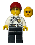 LEGO cty1417 Fire - Female White Shirt with Fire Logo Badge and Belt, Black Legs, Red Cap with Ponytail