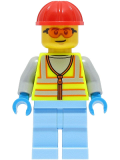 LEGO cty1426 Space Engineer - Male, Neon Yellow Safety Vest, Bright Light Blue Legs, Red Construction Helmet, Orange Safety Glasses