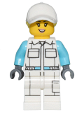 LEGO cty1452 Electric Scooter Attendant - White Jumpsuit with Pockets, White Legs with Pocket, Peach Lips, White Cap