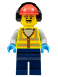 LEGO cty1455 Stuntz Crew, Male, Red Hard Hat with Earmuff, Neon Yellow Safety Vest, Dark Blue Legs