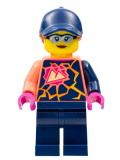 LEGO cty1458 Stuntz Crew, Female, Dark Blue Cap, Coral Shirt with Sports Logo, Dark Blue Legs